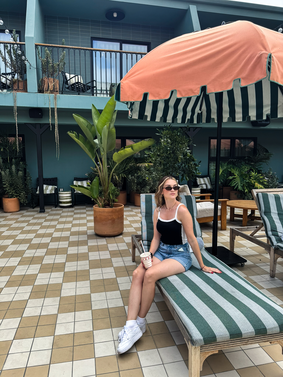 Melanie on a hotel terrace